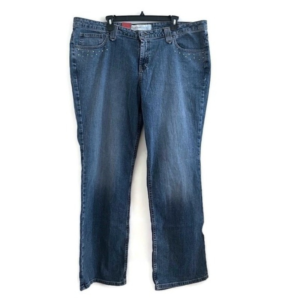 Mossimo Women Denim‎ Bootcut Jeans 22W Blue High Rise Stretch Distressed Studded